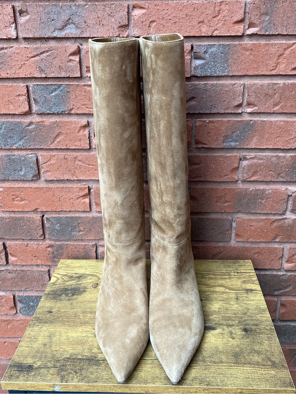 NWT Veronica Beard Designer Tan Suede Knee-High Wide Calf Boots 8